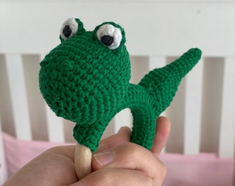 Dinosaur toys for baby crochet dinosaur with wooden ring