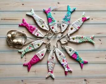 Fish Bunting Sewing Pattern, Fabric Scraps PDF Pattern