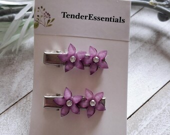 Pinzas para el cabello con forma de flor, pinza morada para el cabello, pinza de primavera para el cabello, pinza de flores para niña pequeña, pinza bonita para el cabello, juego de 2, pinzas antideslizantes.
