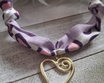 Valentine Day Scarf necklace, Scarves, Charm Necklace, Bandana Necklace, Purple Necklace