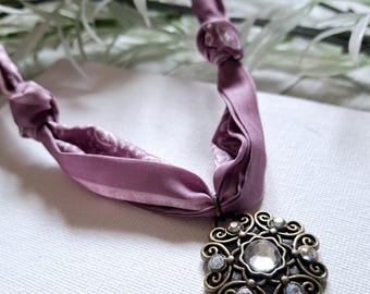 Purple necklace, Bandana necklace, Charm necklace, Accessories, Scarves
