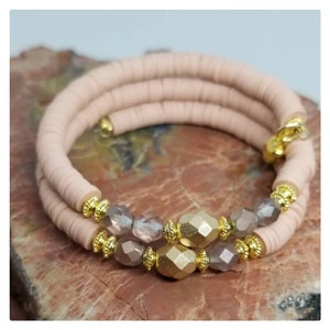 Hand-beaded Heishi Bracelet, Vinyl Bracelet, 6mm Heishi Bracelet, Stackable bracelets, Gold bracelet, Boho bracelet, Bohemiam, Vinyl clay