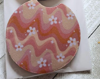 Bilunderlägg, Set med 2 blommiga bilunderlägg, Blommor, Söta biltillbehör, Mugghållarunderlägg