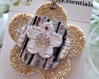 Leder Blumen Taschencharme Schlüsselbund, Gelb und Blau Blumencharme, Taschencharme, doppelte Blumencharme