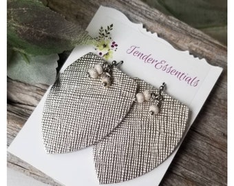 NEW!  Leather earrings, metallic leather Saffiano genuine leather earrings, lightweight earrings, girl gift