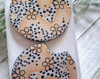 Bilunderlägg, Set med 2 blommiga bilunderlägg, Blommor, Söta biltillbehör, Mugghållarunderlägg
