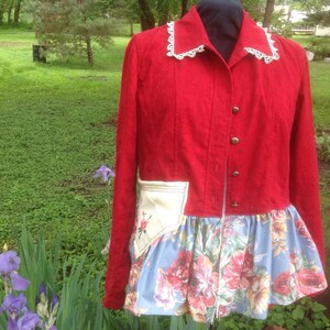 Free Shipping  -  Adorable, Cranberry, Medium, Teacher Jacket, Upcycled, Back to School, Eco Friendly, Unique, Redesigned Upcycle, Artsy.