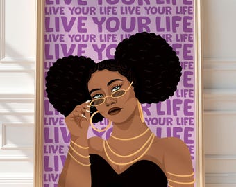 Black Woman Portrait Art Print, Melanin Quote Decor (Digital Download)