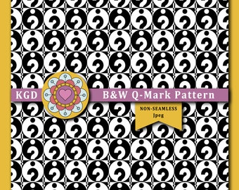 B&W Digital Paper - Question Mark Pattern - Exclamation Mark Design - Surface Pattern - Boho Patterns - Funky Patterns - Mid-Century Pattern