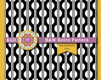 B&W Retro Digital Paper - Retro Designs - Background Patterns - Surface Pattern - Boho Patterns - Funky Patterns - Mid-Century Pattern