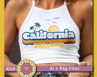 California Designs - Retro Sublimations - Summer T-Shirt Designs - Retro Designs - Design Downloads - Beach Clipart - Palm Tree Clipart -