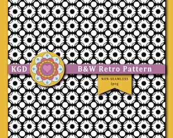 B&W Retro Digital Paper - Retro Designs - Background Patterns - Surface Pattern - Boho Patterns - Funky Patterns - Mid-Century Pattern