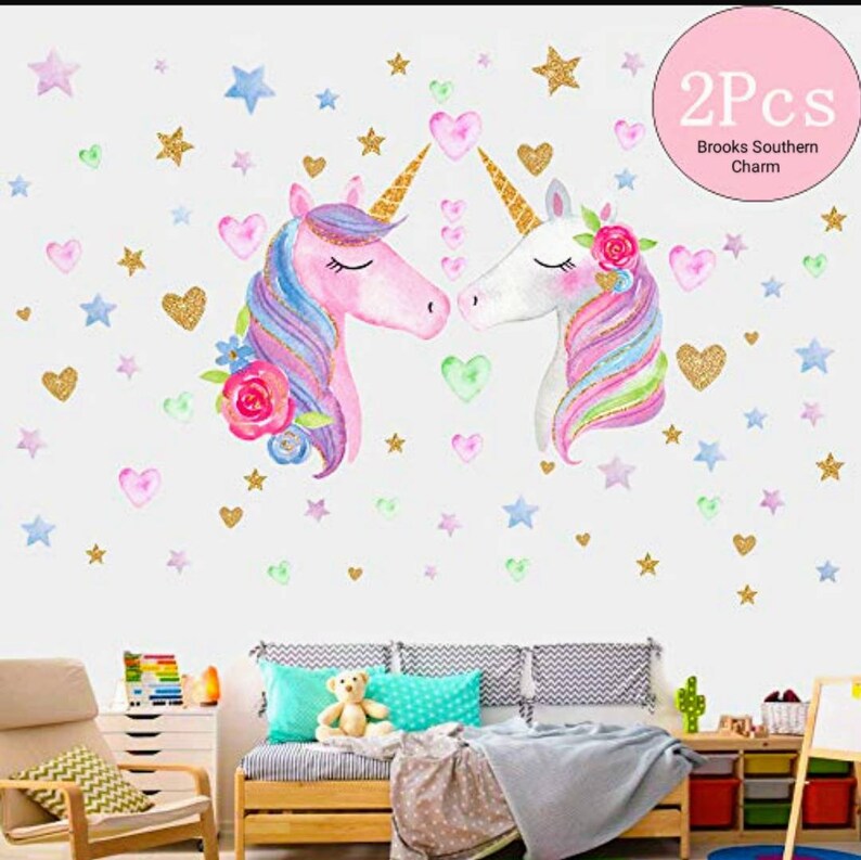 2 Large Unicorn Wall Decals Home Decor Bedroom Nursery Etsy