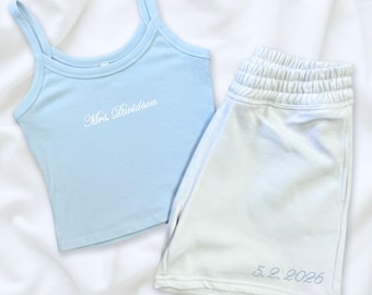 Personalized Bride Pajama Set – Embroidered Mrs. Lounge Set