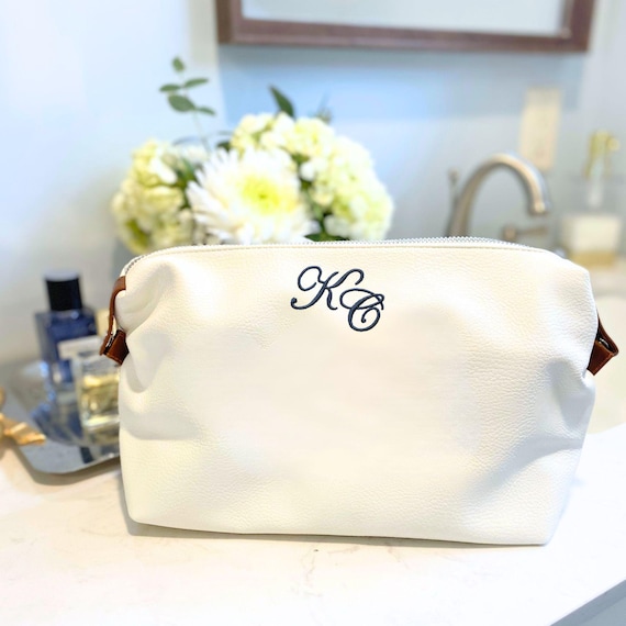 Embroidered Vegan Leather Cosmetic Pouch | Personalized Bridesmaid Gift