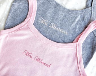 Custom Embroidered Mrs. Tank Top, Bridal Shower Gift