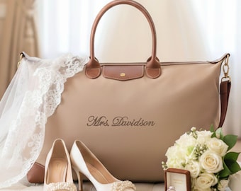 Embroidered Bridal Duffel Bag | Personalized Bride Gift, Honeymoon Weekender