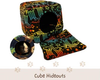 Guinea Pig Fleece Cube Hideout | Small Pet Beds & Hideouts for Ferrets, Rats, Hedgehogs, Rabbits