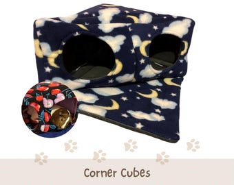 Fleece Corner Cube | Washable Small Pet Hideouts & Beds | For Guinea Pigs, Ferrets, Rats, Hedgehogs