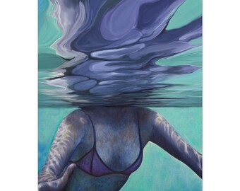 Unterwasser Kunstdruck | Licht am Wasser | Türkis Ölgemälde