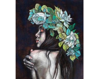 Feminine Portrait Art Print – Quiet Power | Botanical Goddess Wall Art