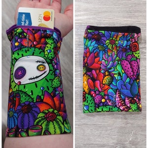 Custom Wrist Wallet, Wrist Wallet, Ring Holder, Rainbow, Rainbow Cloud, Rainbow Skull, Reversible, Running Wallet, Cuff, Gift For Everyone Succulent Print