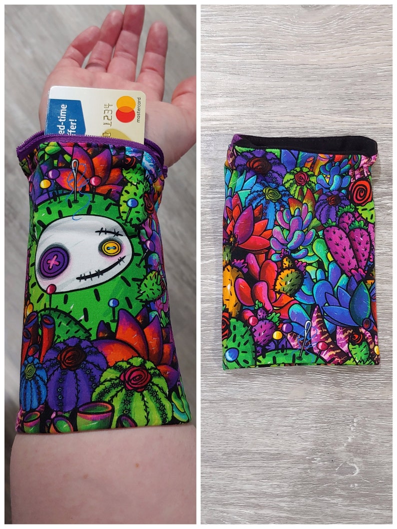 Custom Wrist Wallet, Wrist Wallet, Ring Holder, Rainbow, Rainbow Cloud, Rainbow Skull, Reversible, Running Wallet, Cuff, Gift For Everyone Succulent Print