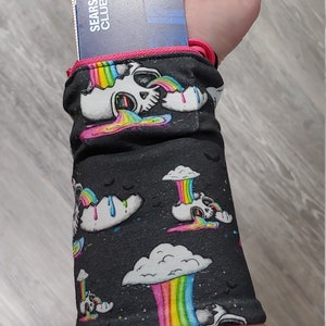 Custom Wrist Wallet, Wrist Wallet, Ring Holder, Rainbow, Rainbow Cloud, Rainbow Skull, Reversible, Running Wallet, Cuff, Gift For Everyone Rainbow Skull Print