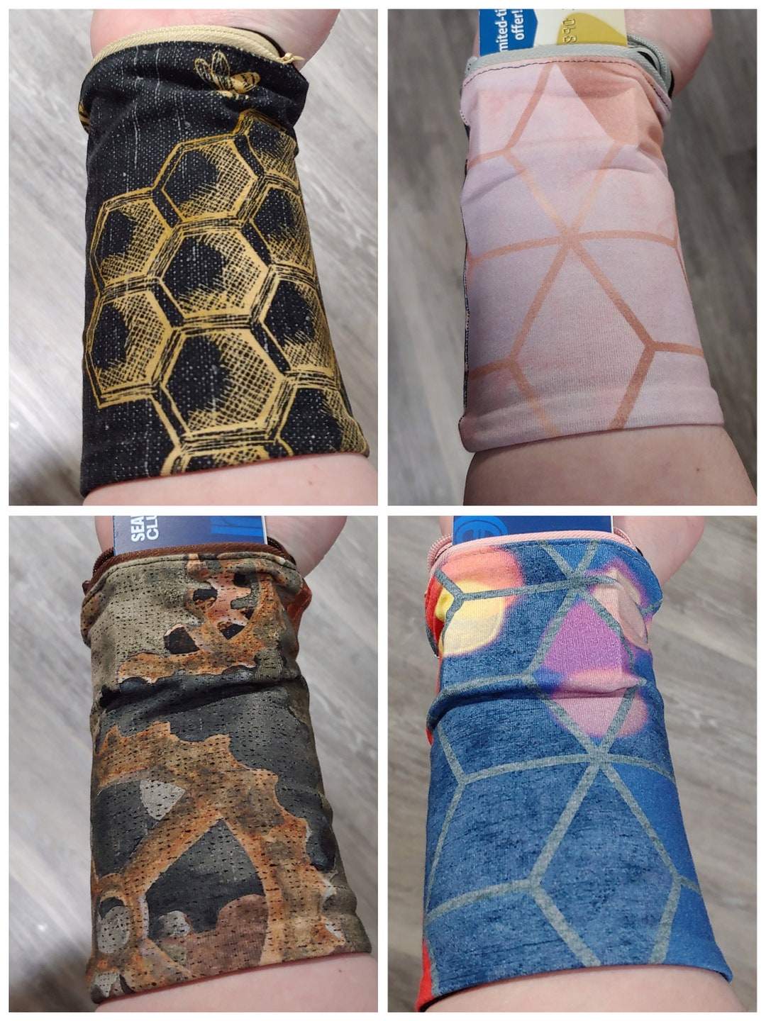 Custom Wrist Wallet, Wrist Wallet, Gym Wallet, Ring Holder, Gear, Bokeh, Floral, Geo
