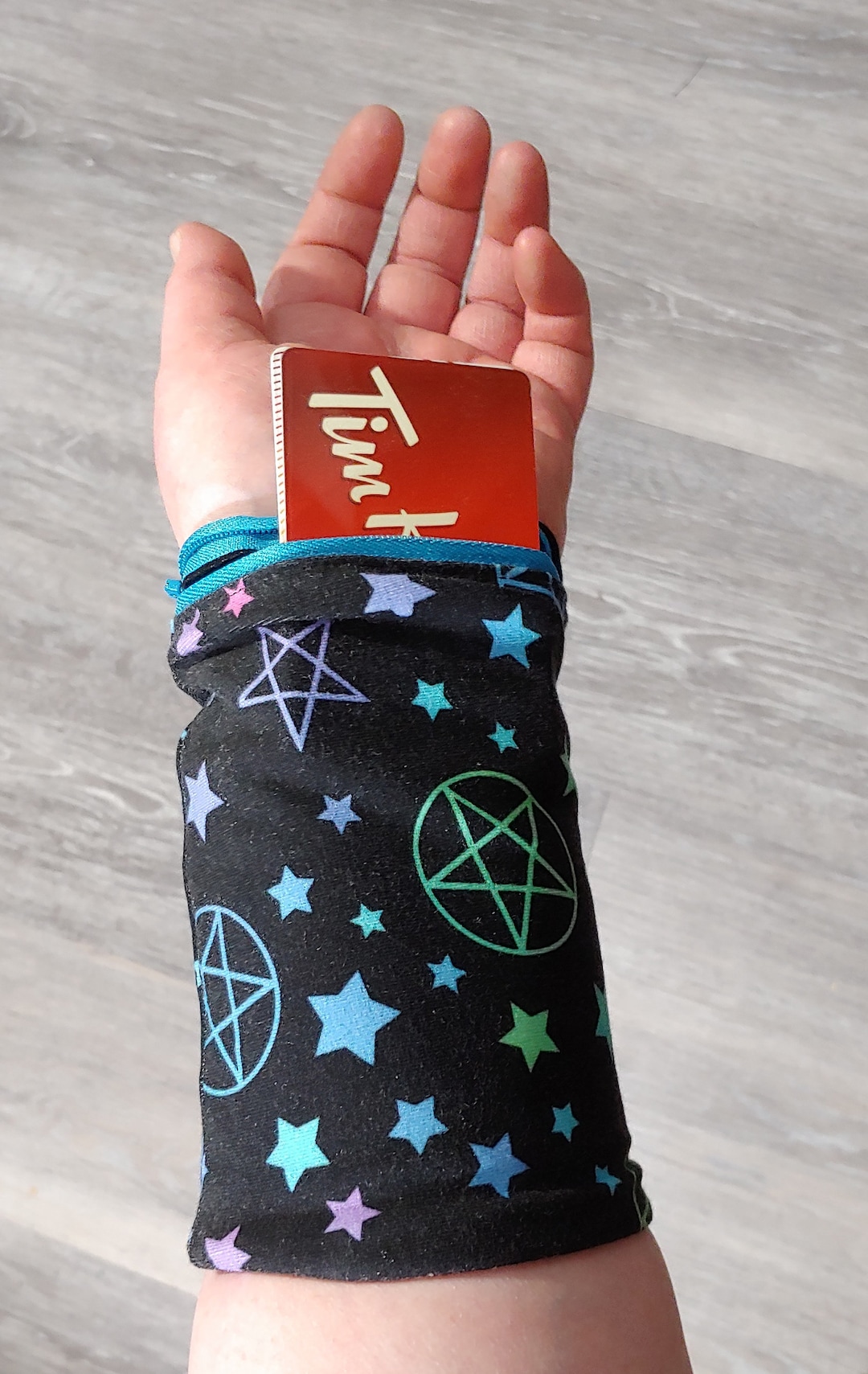 Wrist Wallet, Pentacle Wrist Wallet, Rainbow Pentacle, Pagan Wallet, Ring Holder Running Wallet