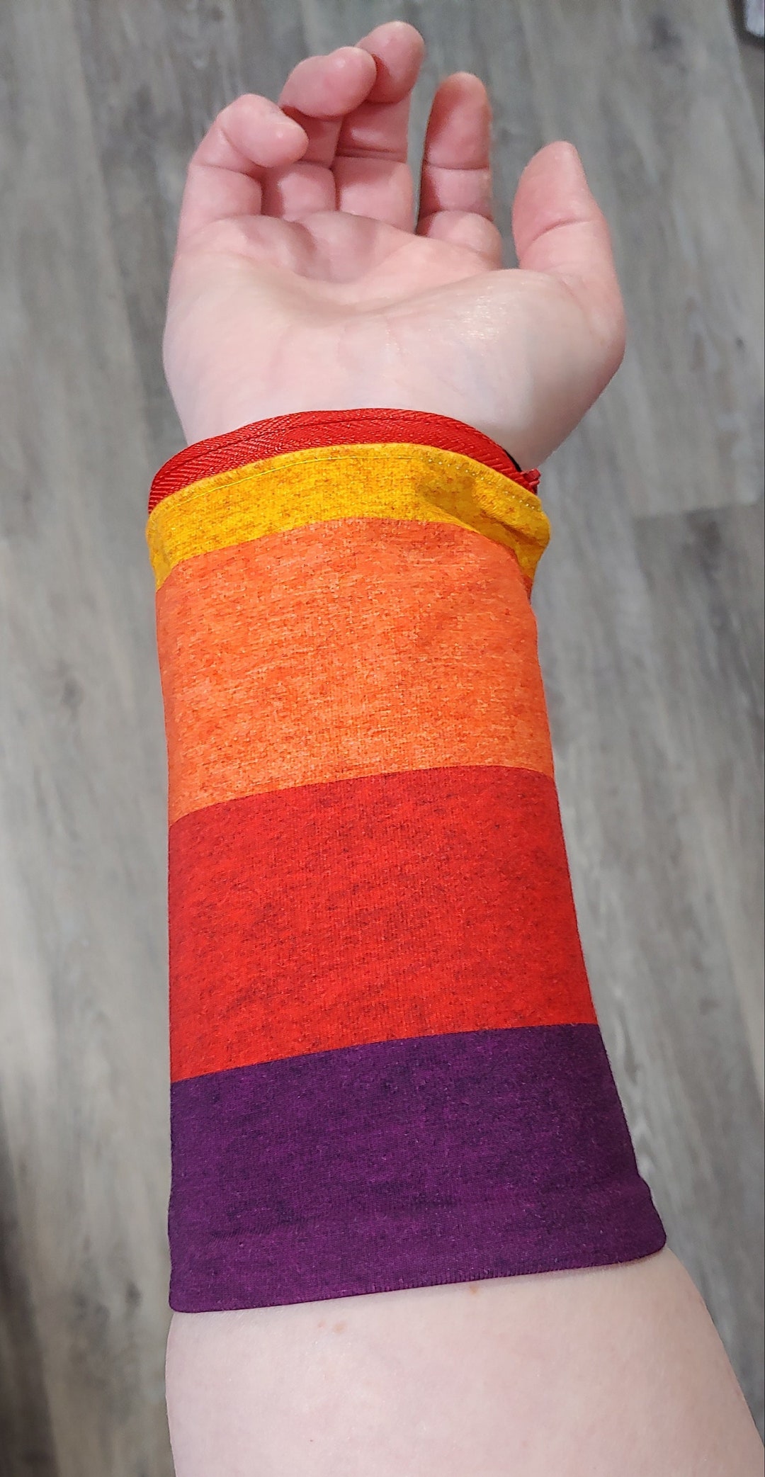 Wrist Wallet, Autumn Stripe Wrist Wallet Running Wallet, Ring Holder, Cuff Wallet, Money Cuff