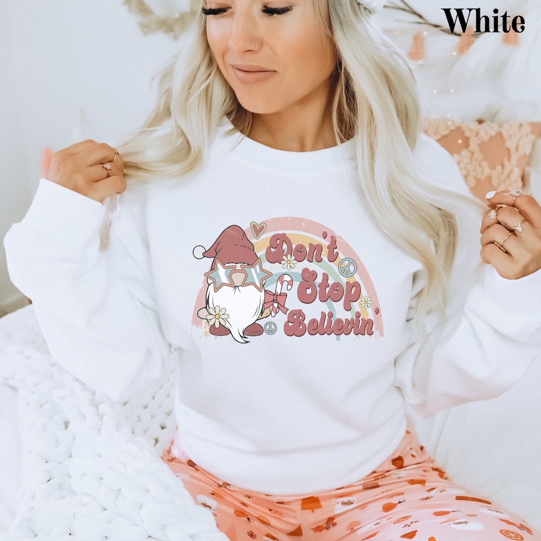 Don't Stop Believing Ladies Retro Style Cool Santa Hippie Gnome