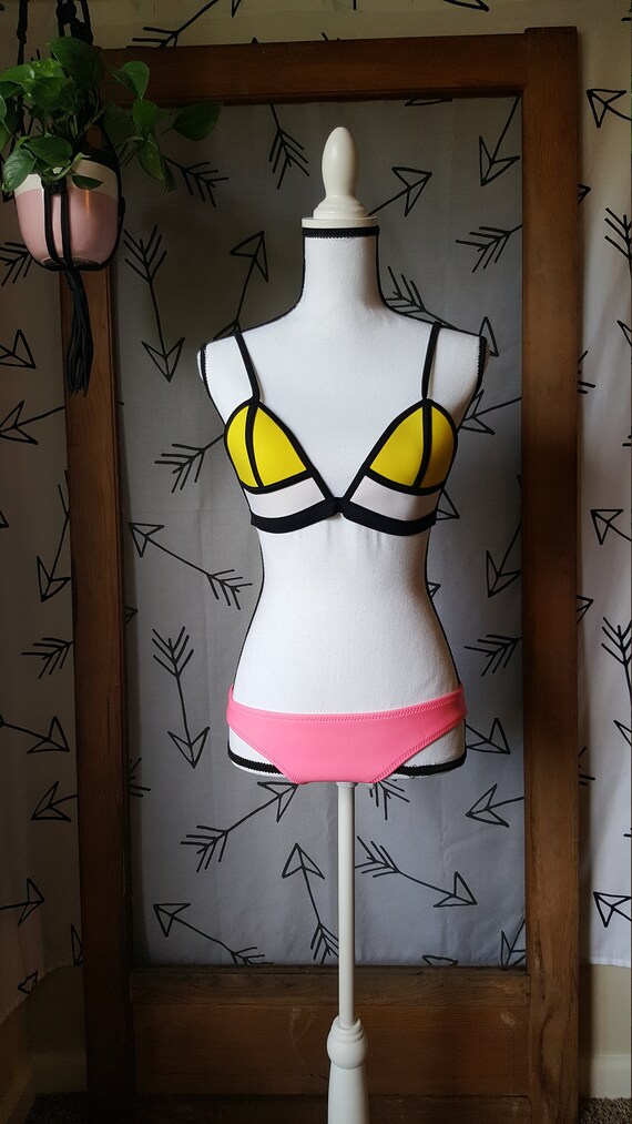 Vintage 1980s Color-block neoprene bikini