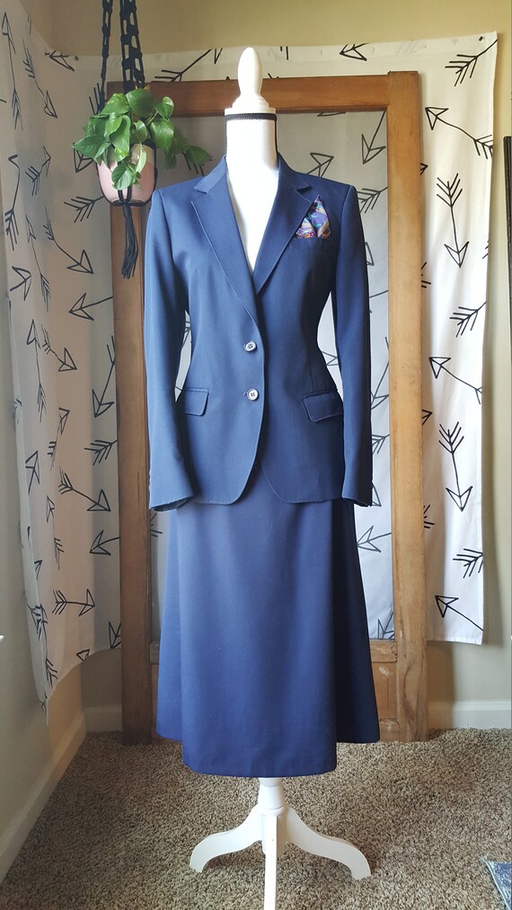 Navy blue 1960s style skirt suit