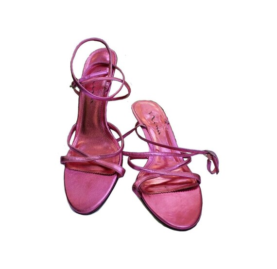 Vintage 1990s metallic hot pink Nina leather wedge - image 2