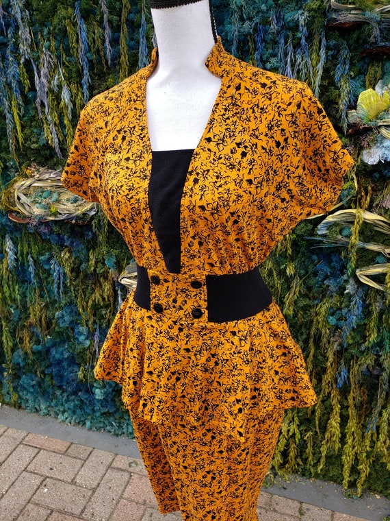80s Does 40s Vintage Dress Express Peplum Dress