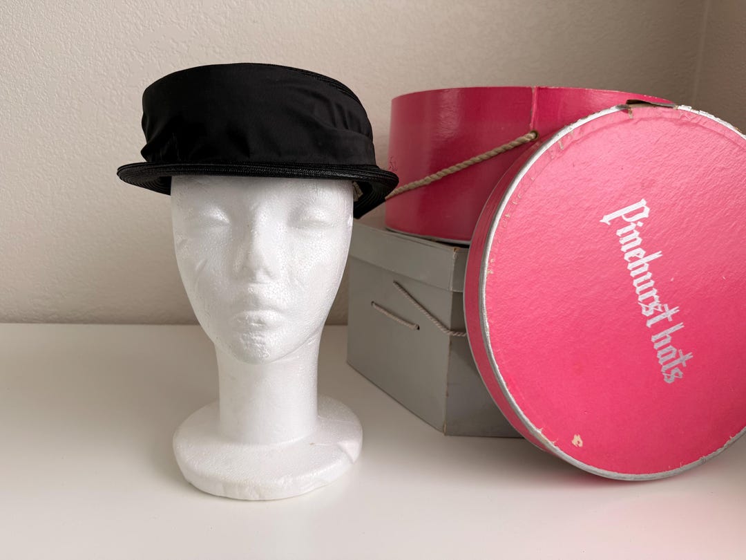 Two Vintage 1940s Pill Box Hats In IMagnum Hat Box Two vintage pillbox hats walk into a room… I try them on  main image 2