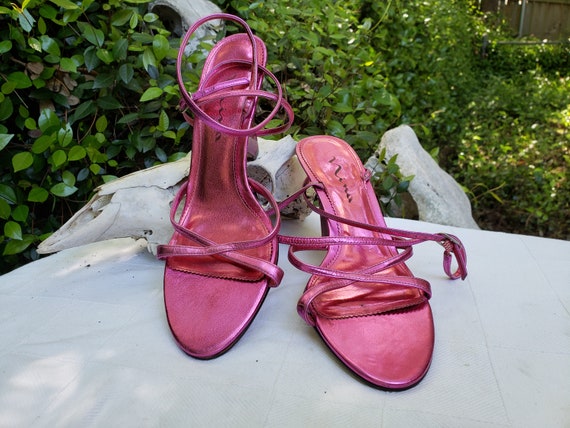 Vintage 1990s metallic hot pink Nina leather wedge - image 8