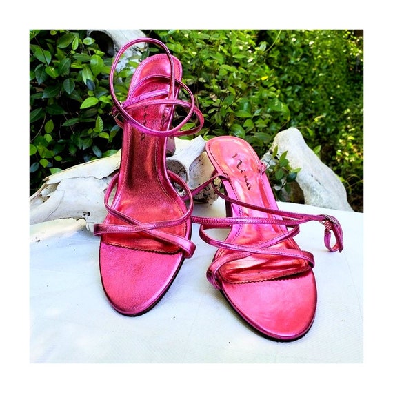 Vintage 1990s metallic hot pink Nina leather wedge - image 3