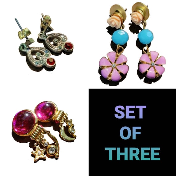 Set of Three 1950s Antique/Vintage Earrings - image 1