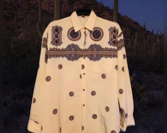 Vintage 70s style Italian medallion button-up shirt