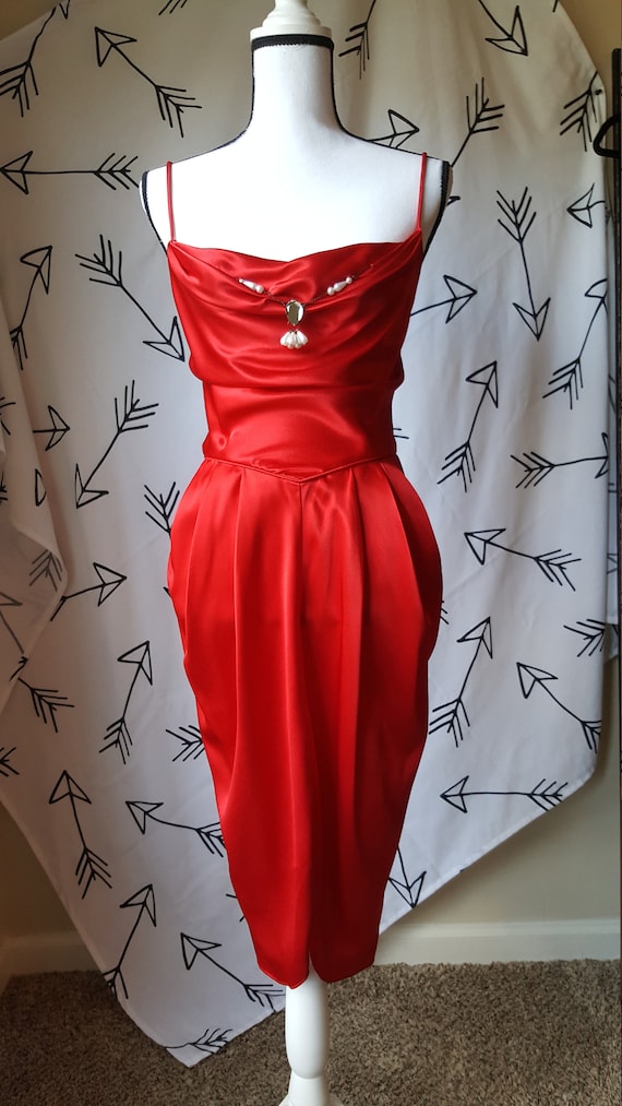 CLIMAX by David Howard red satin cocktail dress