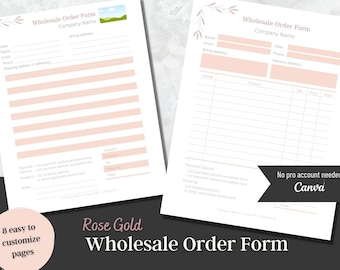 Canva Order Form Template, Printable Order Form Rose Gold, Canva Template Custom Order Form