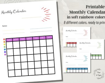 Printable Planner Page Monthly Schedule, Rainbow Perpetual Calendar 2023, Rainbow Calendar Printable