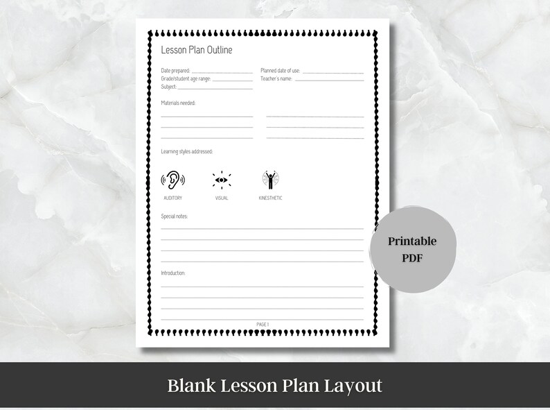 Blank Lesson Plan Printable, Teacher Lesson or Homeschool Lesson