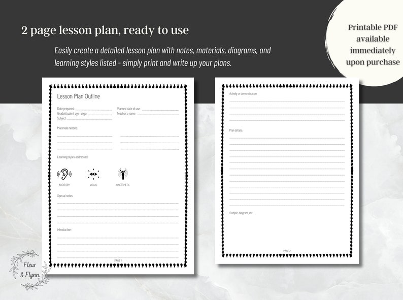 Blank Lesson Plan Printable, Teacher Lesson or Homeschool Lesson