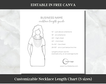 Printable Necklace Size Canva Template, Editable Necklace Length Guide, Jewelry Media Kit Template