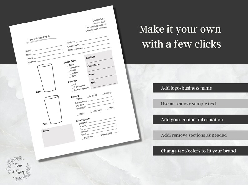 Custom Tumbler Order Form Canva Template (digital Download) - Etsy
