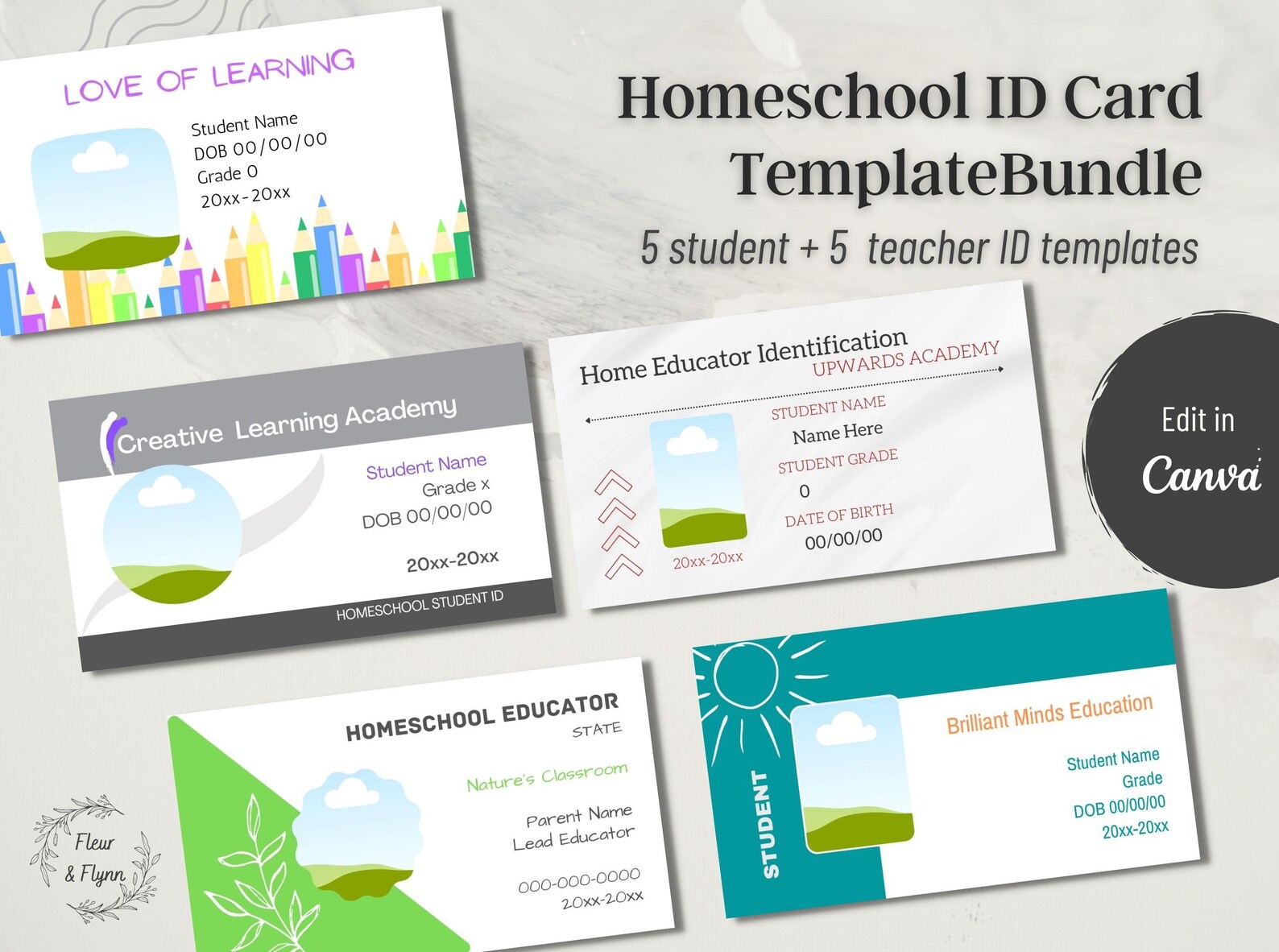 Homeschool ID Cards Printable, Canva Template Homeschool Teacher and
