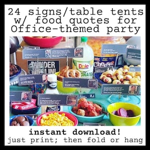 The Office Party Food Signs, Dunder Mifflin Table Tent Decoration, Birthday Retirement Bridal Baby Shower Printable Instant Digital Download